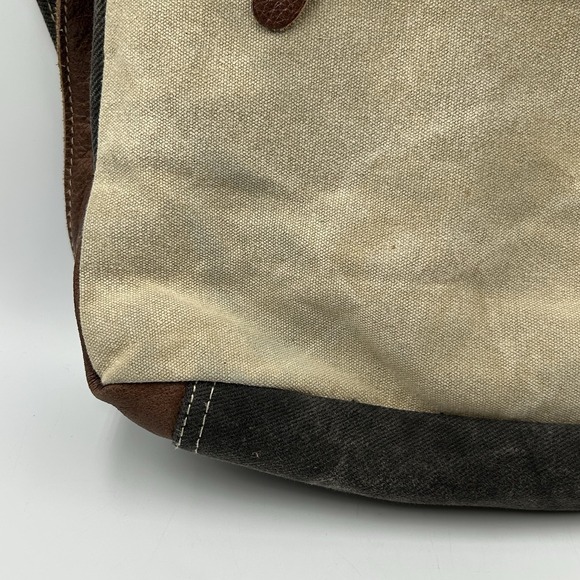 Myra Canvas & Leather Crossbody Upcycled Bag Reindeer Stag Tan Khaki Brown 12x11 - Picture 8 of 14